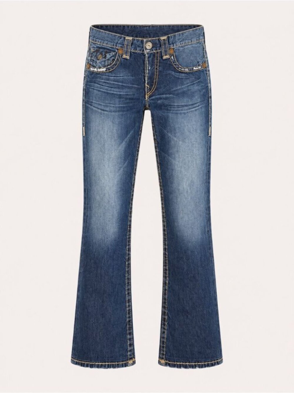 True Religion Joey Bootcut Jeans Blue Size 33 Made USA Y2K Distressed Denim